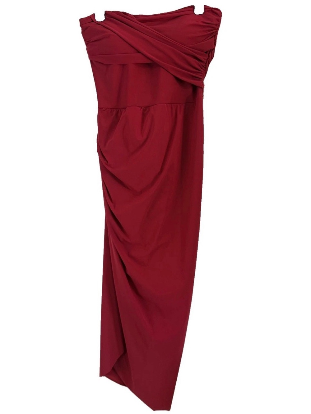 Chiara Boni La Petite Robe Deep Red Strapless Asymmetrical Draped Dress sz 14
